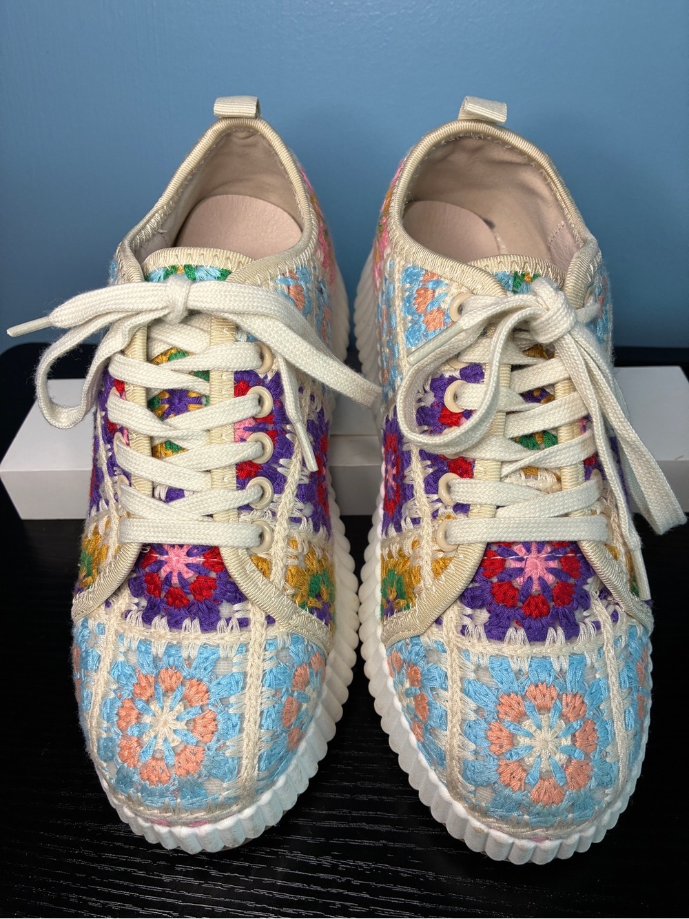 BAMBOO Crochet Sneakers in Cream, Light Blue & Purple (Unique!)